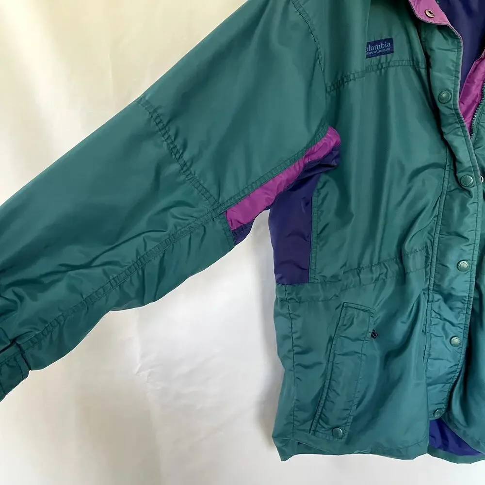 Columbia Snowy Range Full Zip Jacket M Teal Women Vintage Colorblock Nylon‎